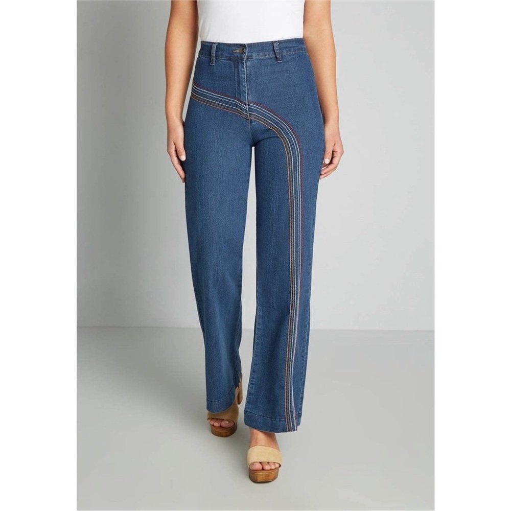 Modcloth Rainbow Embroidered Jeans Size 12